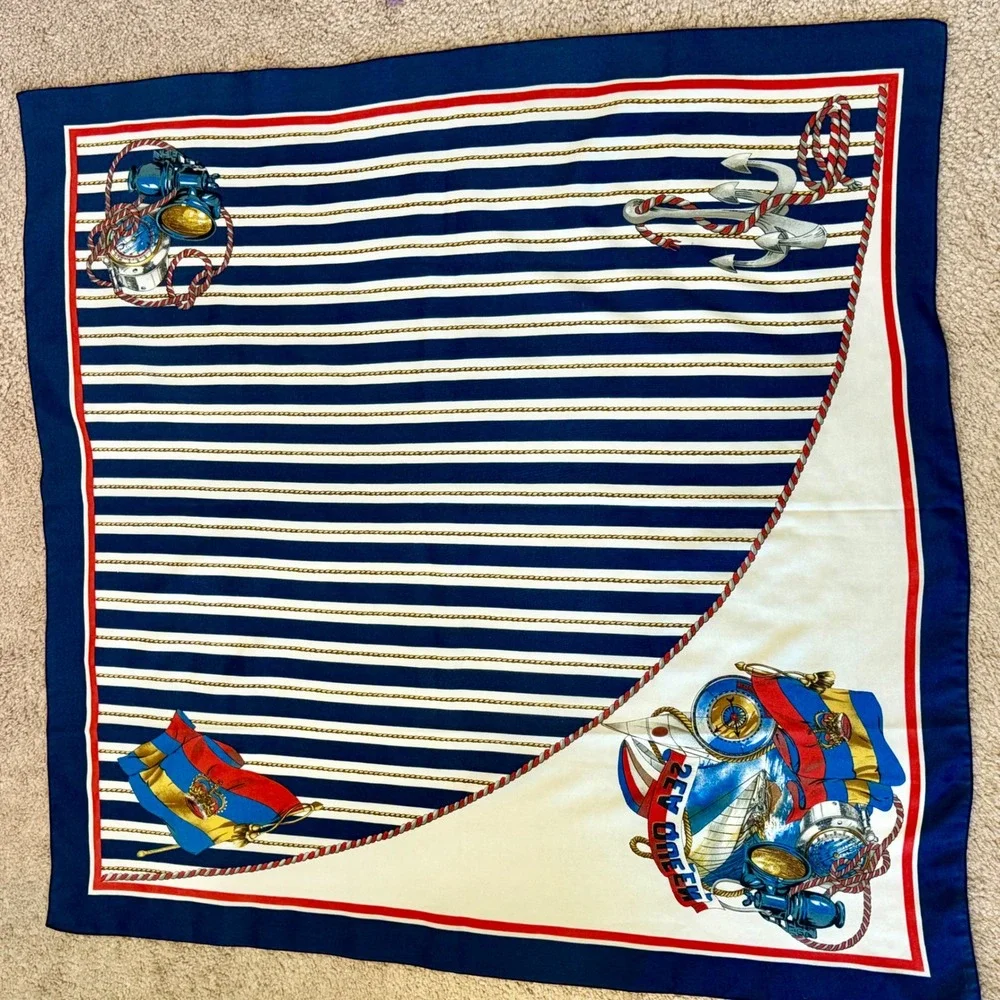 Nautical Sea Queen Scarf Sailing Ship Anchor Rope Navy Blue Women‎ Accessories